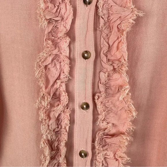 PILCRO Anthropologie Peach Button Linen Blend Ruffle Front Blouse Size Medium - Picture 8 of 8